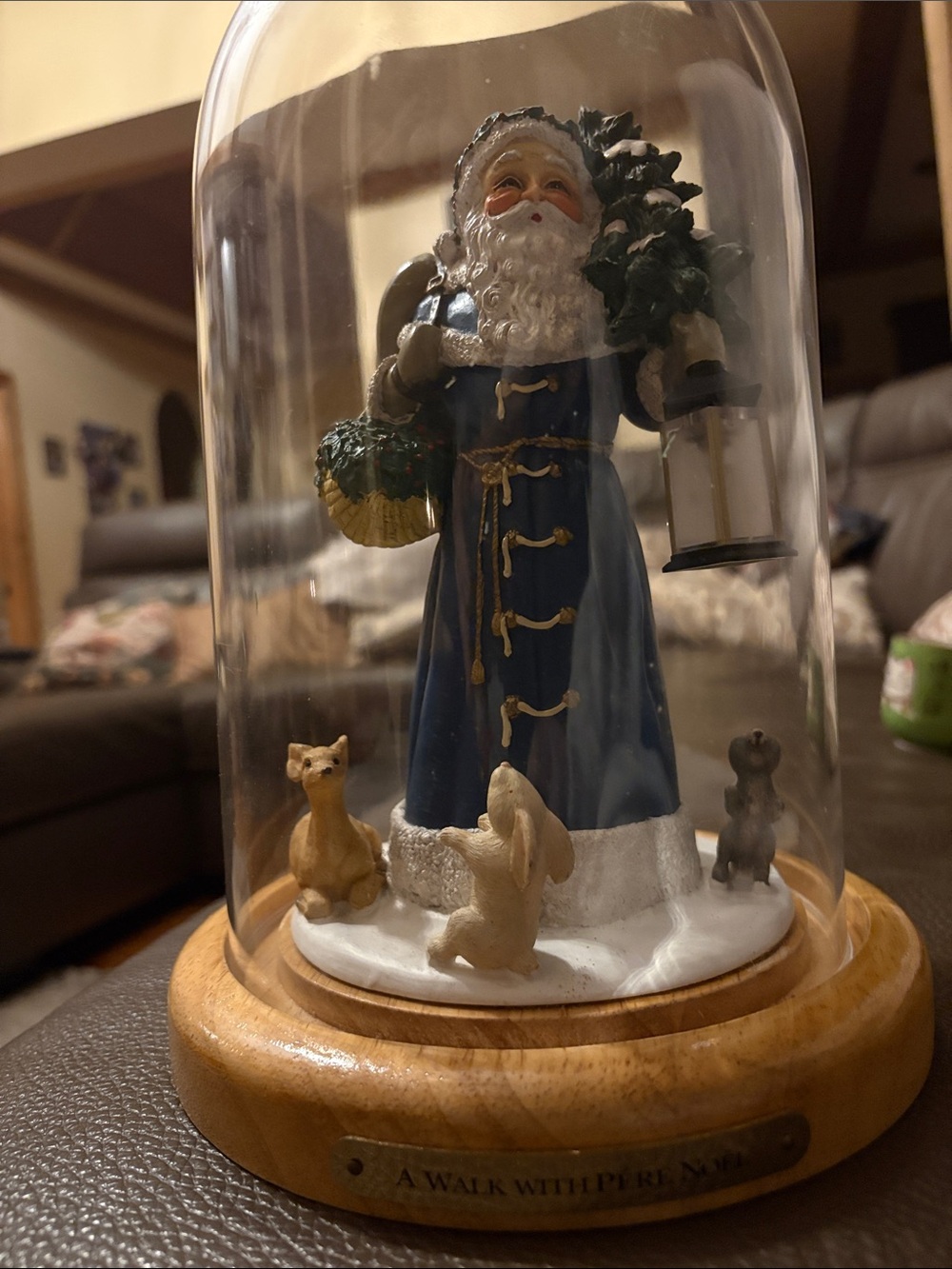 A Walk With Père Noël Blue Santa Dome Figurine